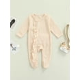 thumbnail image 2 of Kmbangi Baby Girl Long Sleeve Romper Foot Warp Pure Color Ruffles Playsuit, 2 of 9