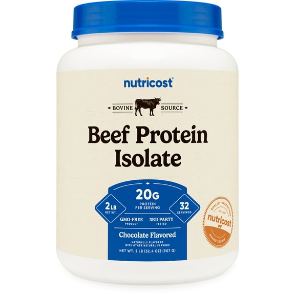 Nutricost Beef Protein Isolate Powder Chocolate (2 Pounds) - 20 Grams Protein Per Serving, GMO-Free   Gluten-Free