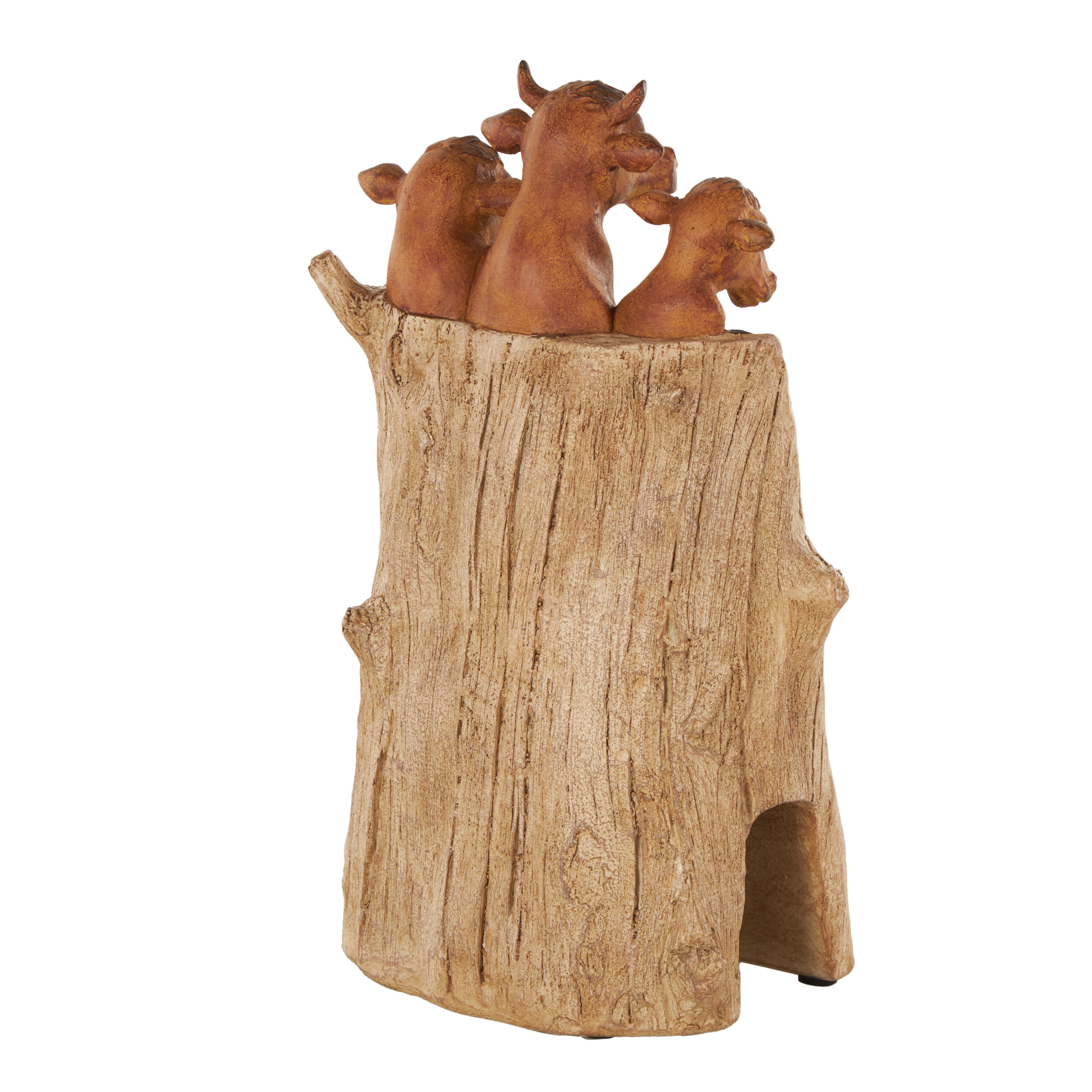 DecMode Cow Chalkboard Polystone Decorative Sign with Brown Tree Trunk Frame, 1-Piece
