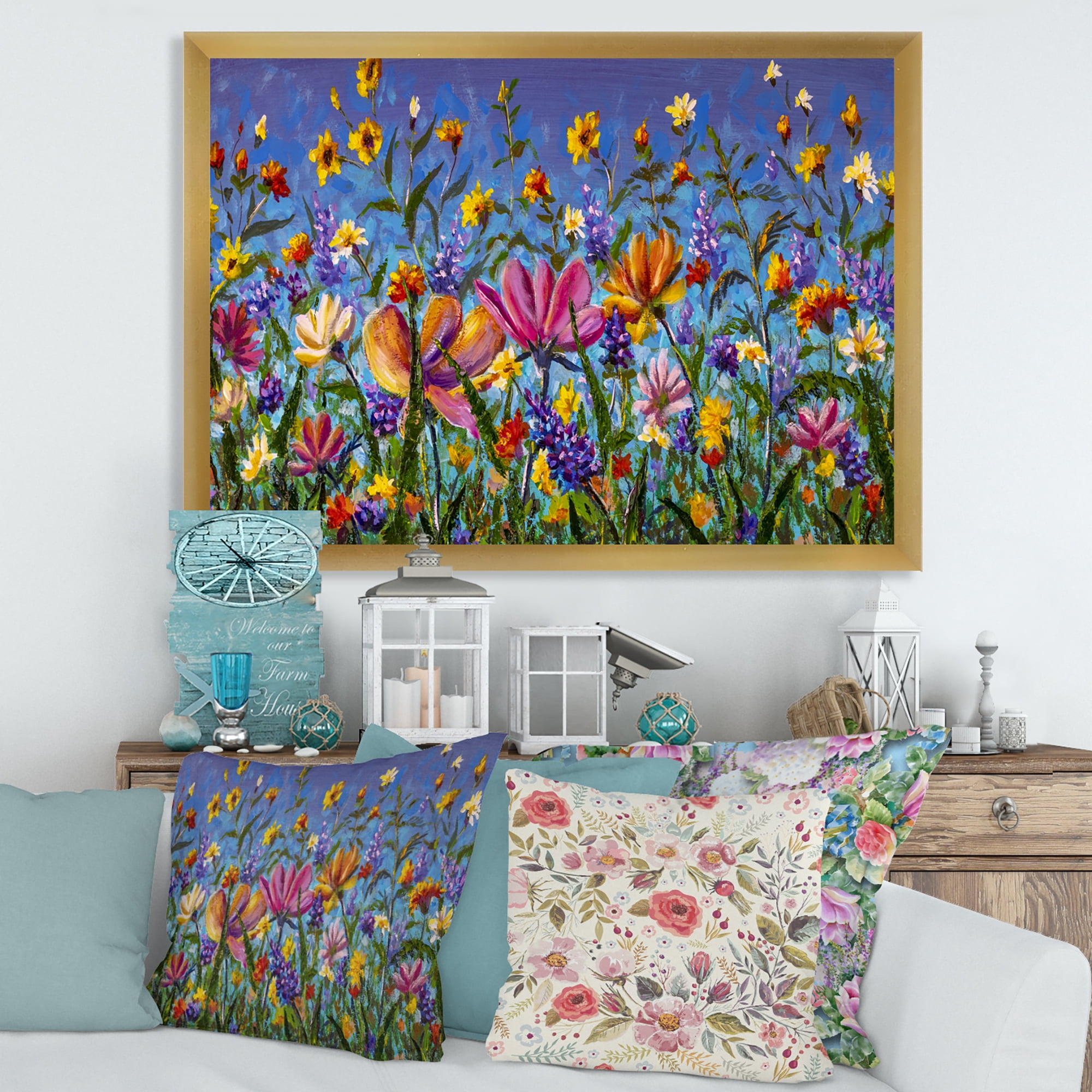 Designart 'Wildflowers and Daisies In Summer Garden Field I' Traditional Framed Art Print