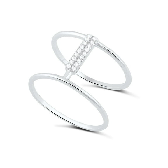 Sterling Silver Cz Wide Double Bar Ring for Female Adult Women and Teens - Size 4