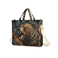 thumbnail image 2 of Bear Mountains Trees Corduroy Tote Bag Handbag Large Messenger Bag Shoulder Crossbody Zipper Bag Purse, 2 of 8