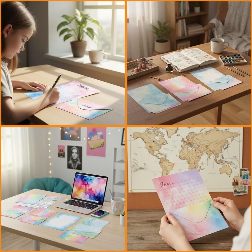 Stationery Letter Paper and Envelopes,160-Piece Watercolor Stationery Set,includes 50 sheets of lined letter paper and 50 envelopes,size 5.5 x 8.25 inches,perfect as a gift for children and girls