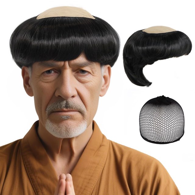 Set de cosplay para hombre Wig JoNeting Black Monk, corto y ondulado