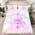 thumbnail image 2 of Castle Fairy Children Kawaii Castle 3Pcs Twin Sheet Sets,Cartoon Rainbow Twin Fitted Sheet,Dreamy Flowers Breathable Flat Sheet,Luxury Bedroom Decor, 2 of 7