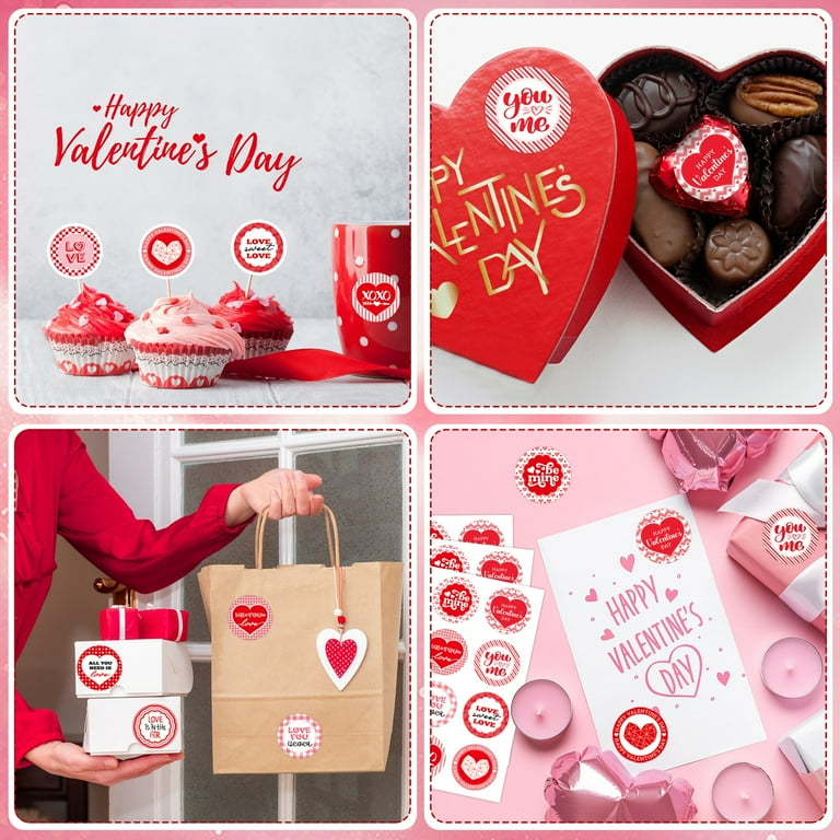 Valentine's Day Gift Tag Stickers - 60 Self-Adhesive Red Heart Labels For Cards, Gifts & Envelopes