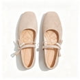 thumbnail image 5 of Women's Square Toe Mary Jane Flats, Solid Color Pearl Strap Bow Flat Shoes, Soft Upper Casual Slip On Shoes for All Seasons, 5 of 10