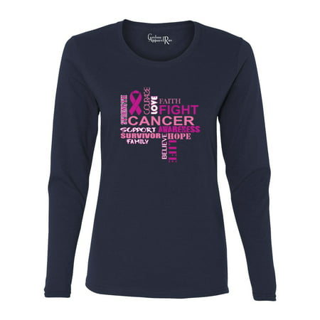 Pink Breast Cancer Awareness Fight Womens Graphic Tees Long