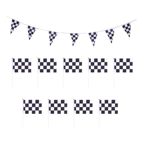 OUNONA Racing Flag Banner Set with Black and White Checkered Pattern for Car Racing Events and Auto Decor