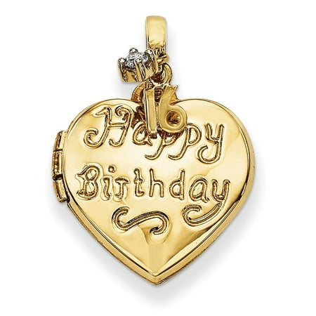 14k Yellow Gold 15mm Heart Happy 16th Birthday with CZ Locket