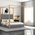 thumbnail image 4 of Queen Size Canopy Bed with Upholstery Headboard, 4-Poster Canopy Bed with Metal Frame, Modern Queen Bed Frame with Slats Support, No Box Spring Needed, 4 of 9