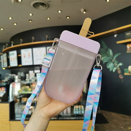 

DanceeMangoo 300ml Ice Cream Plastic Water Bottles with Straw Bottle Anti-fall Portable Cup Kids Outdoor Climbing Mug Cups Bottles for Sports
