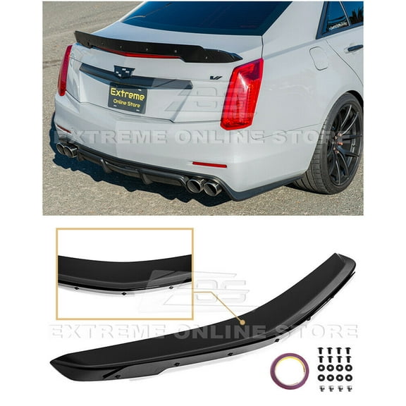 Extreme Online Store for 2014-2019 Cadillac CTS Sedan Models | Carbon Package Style Rear Trunk Lid Wing Wickerbill Spoiler (ABS Plastic - Painted Glossy Black)