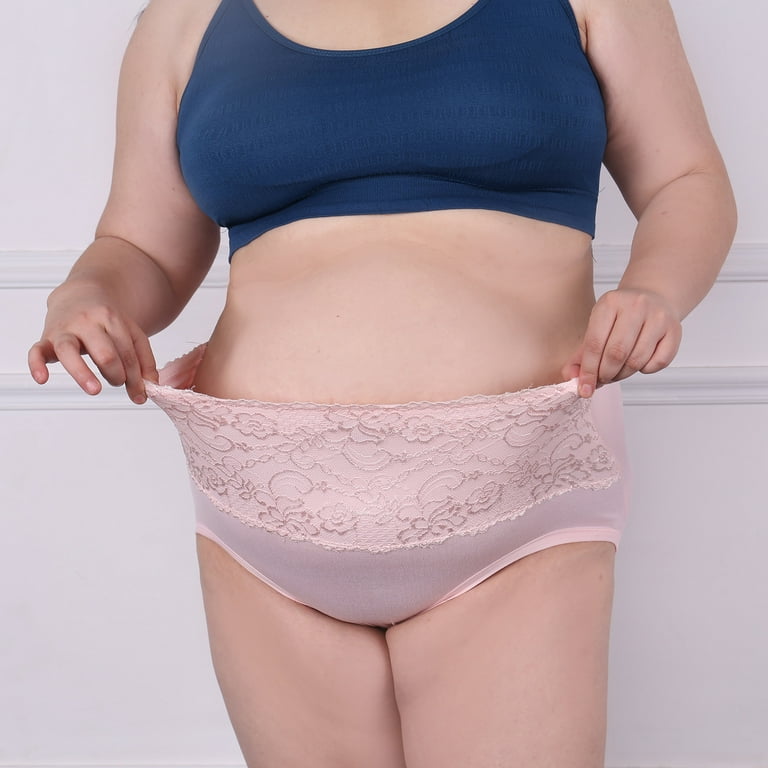 Pretty Comy Women's Plus Size Lace Panties High Waist Underwear Briefs 