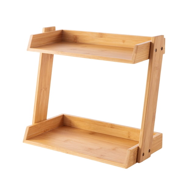 Organizador de maquillaje y encimera GOBAM Bamboo de 2 capas, tamaño grande
