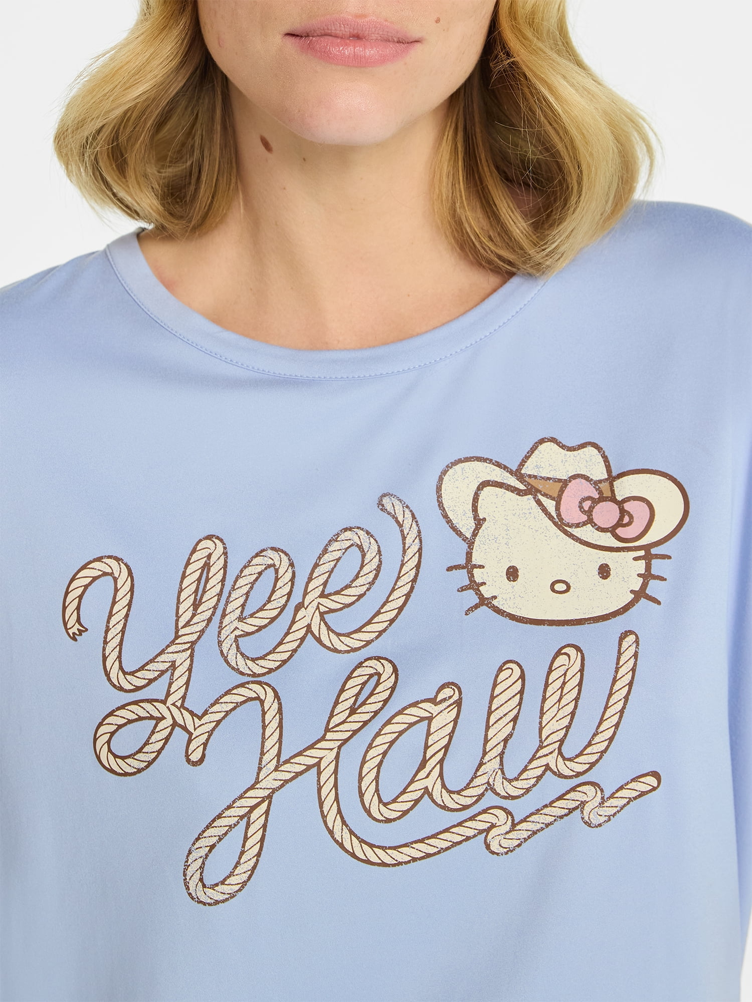 Hello Kitty Women's and Women’s Plus Western Graphic Sleep Tee with Short Sleeves, Sizes XS-3X