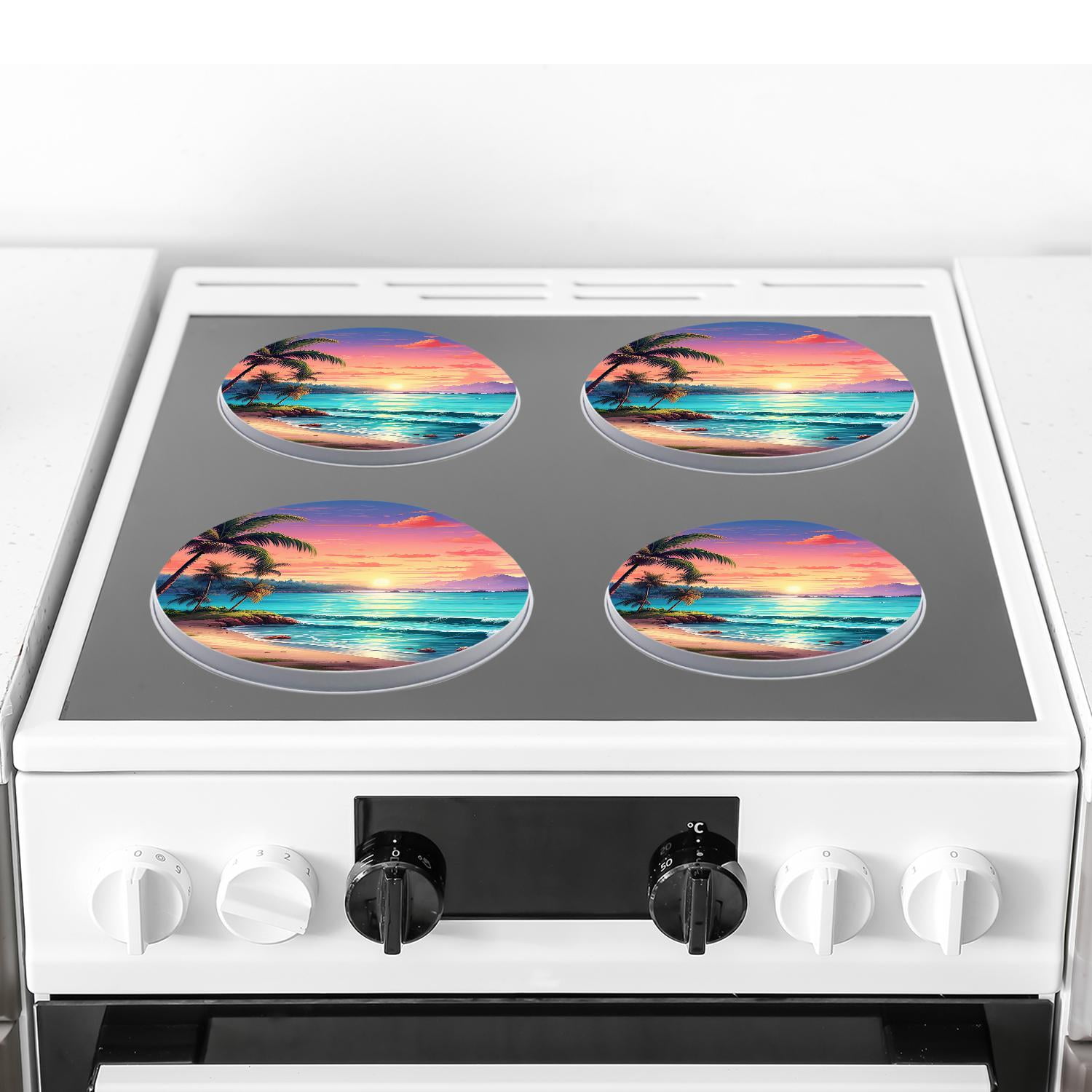Round Stove Burner Covers 4 Pcs Round Gas Stove Burner Cover 8Inch And 10Inch for ,Hawaii Beach with Palm Trees pattern