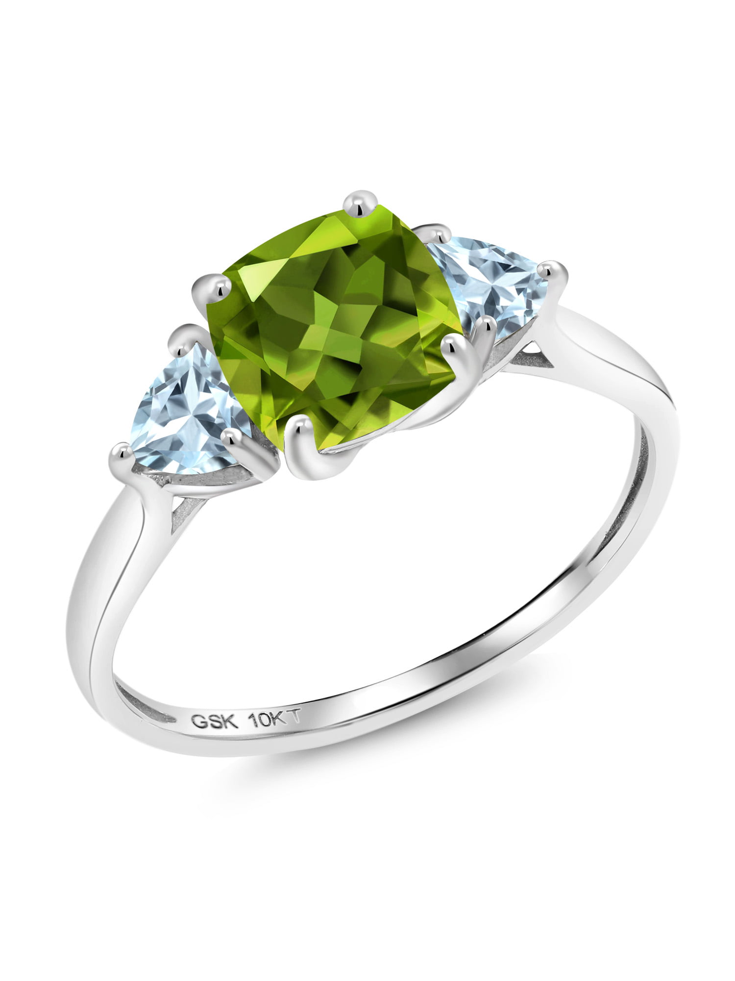 Gem Stone King 2.11 Ct Round Green Peridot 18K Yellow Gold Plated Silver Engagement Ring 