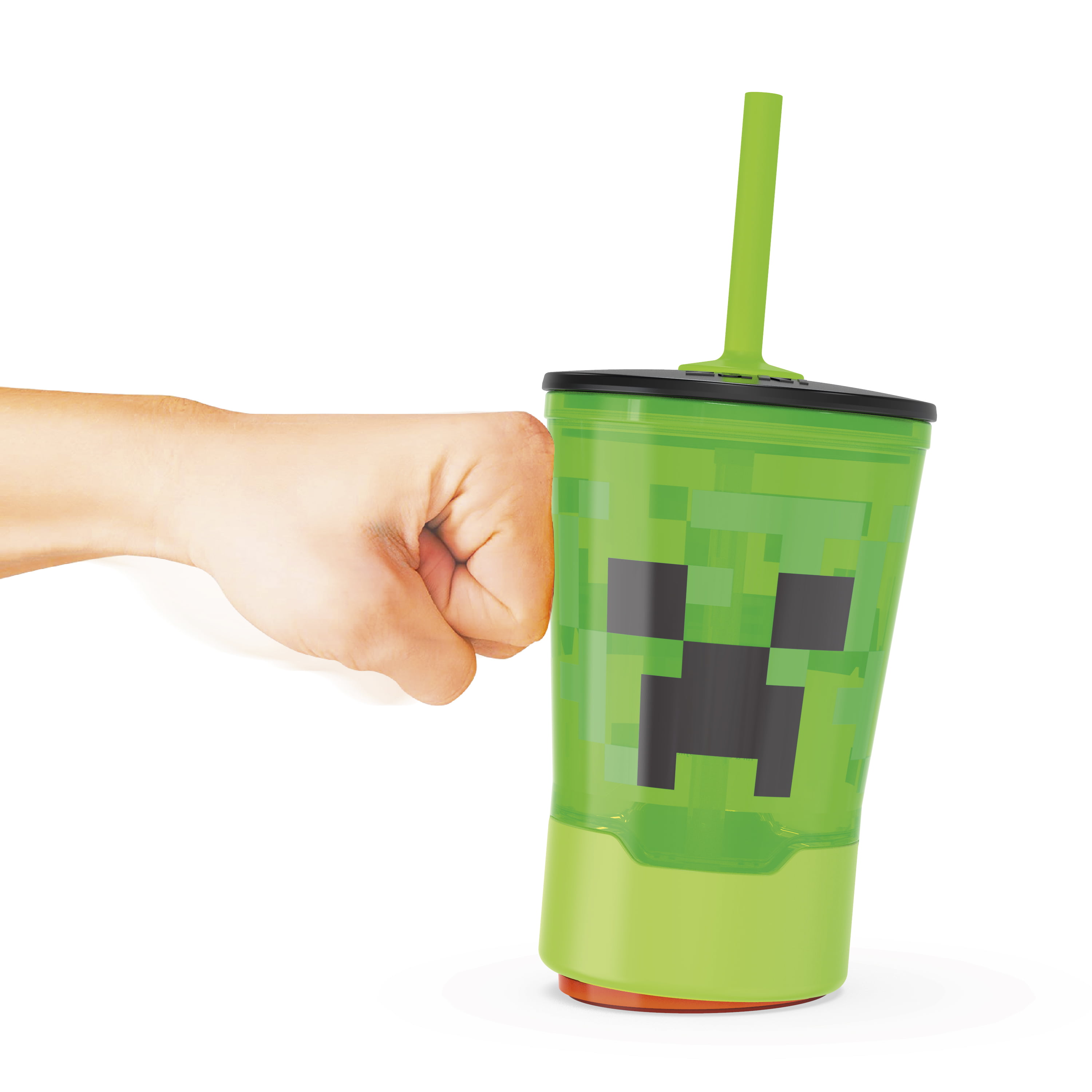 Zak Designs Minecraft 16 ounce Mighty Mug Tumbler with Straw, Creeper 