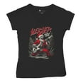 thumbnail image 5 of Sleigher World Tour Women's V-Neck T-shirt Santa Claus Skeleton Rock and Roll Legend Guitar Band Christmas Tree Xmas Tee, 5 of 7