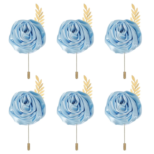 Uxcell 6 Pcs Ramilletes de Rosa para Novios Pins para Hombres Ceremonia de Boda Aniversario Prom Fiesta Formal, Azul Claro(4.7"x2")