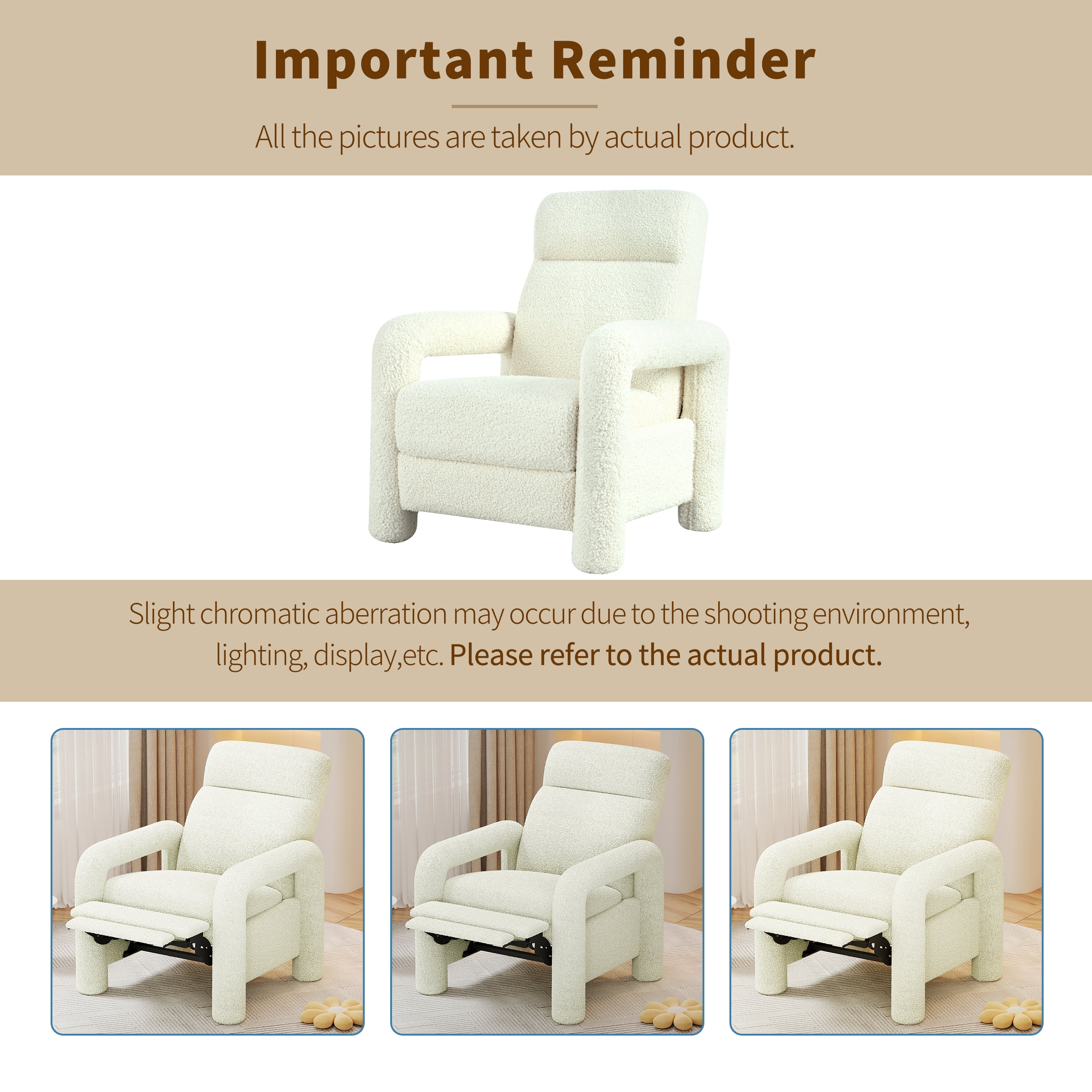 Euroco Teddy Fleece Push Back Recliner Chair, 3-Position Adjustable Armchair with Anti-Slip Legs & Ergonomic Design – Plush Accent Chair