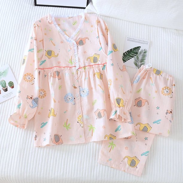 Pijamas de maternidad preparto y posparto primavera/verano otoño ropa de confinamiento de gasa transpirable absorbente de sudor