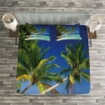thumbnail image 3 of Ambesonne Tropical Quilted Bedspread Set 3 Pcs, Exotic Maldives Beach, Queen Size, Fern Green Turquoise, 3 of 3