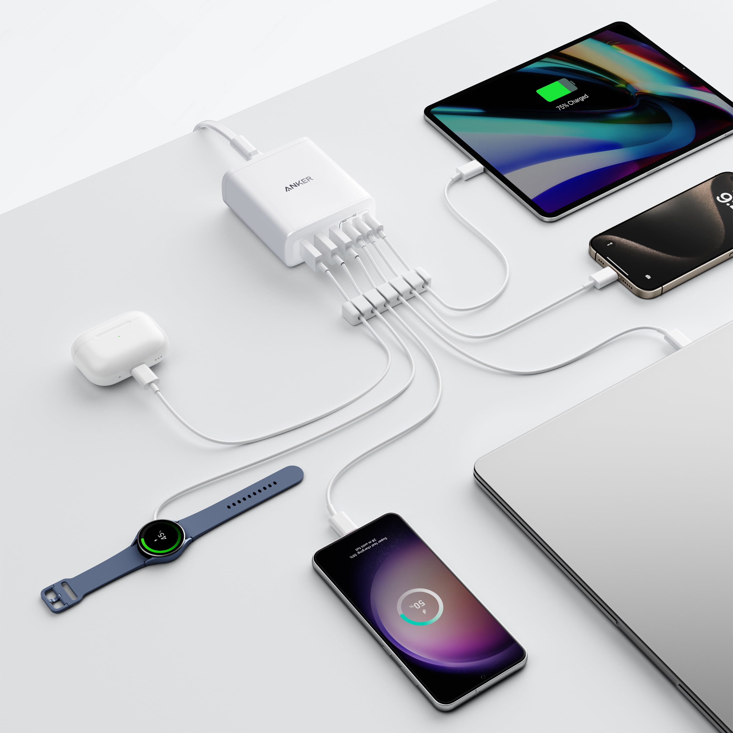Anker 112W 6-Port Desktop Charging Station (USB-C/USB-A) Fast Charger, Cable Not Included