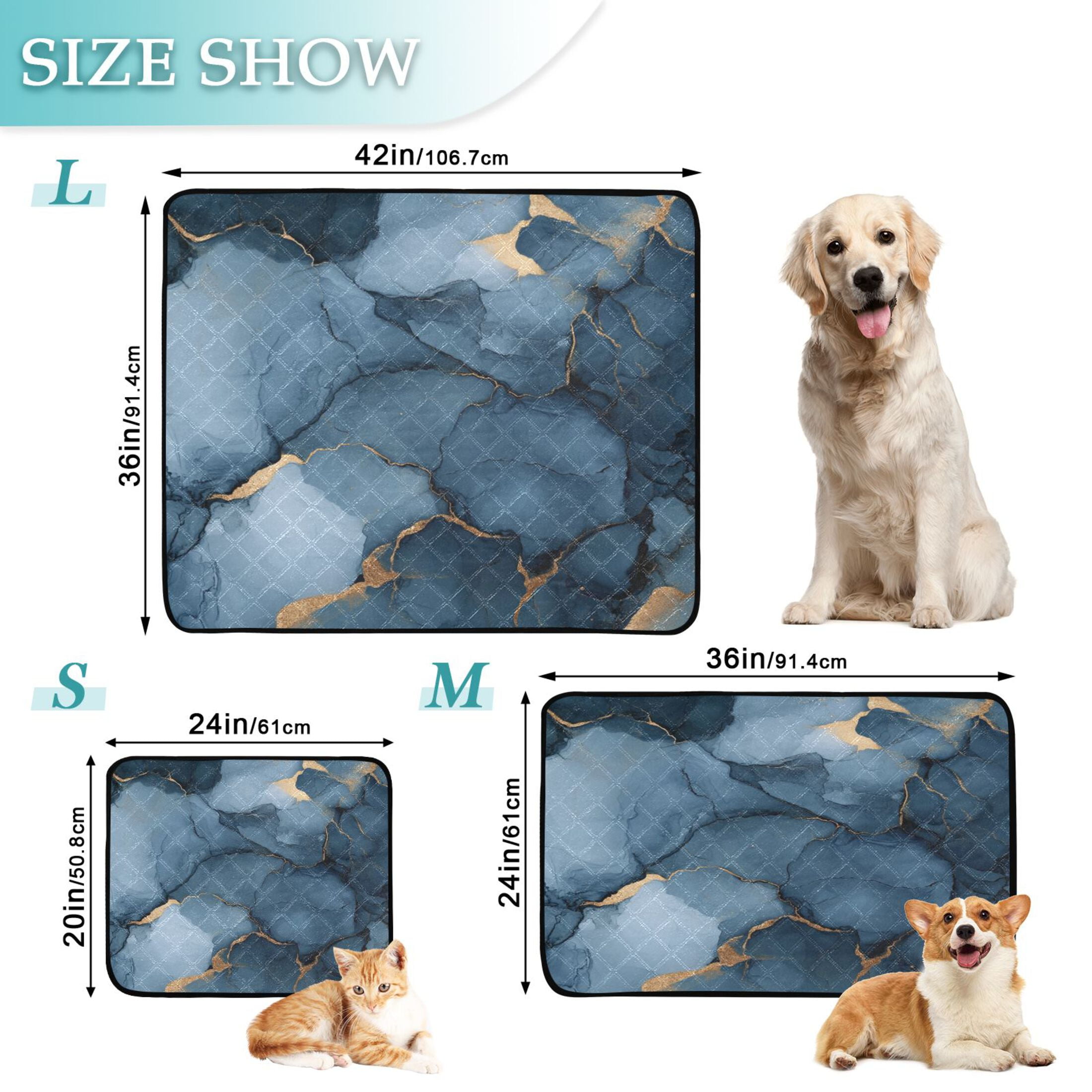 Qxltty Gilt Dark Blue Patterns Cat litter Pads Pet Set of 2 Diaper Mats Center Anti-leakage Layer Absorbent Soft and Comfortable