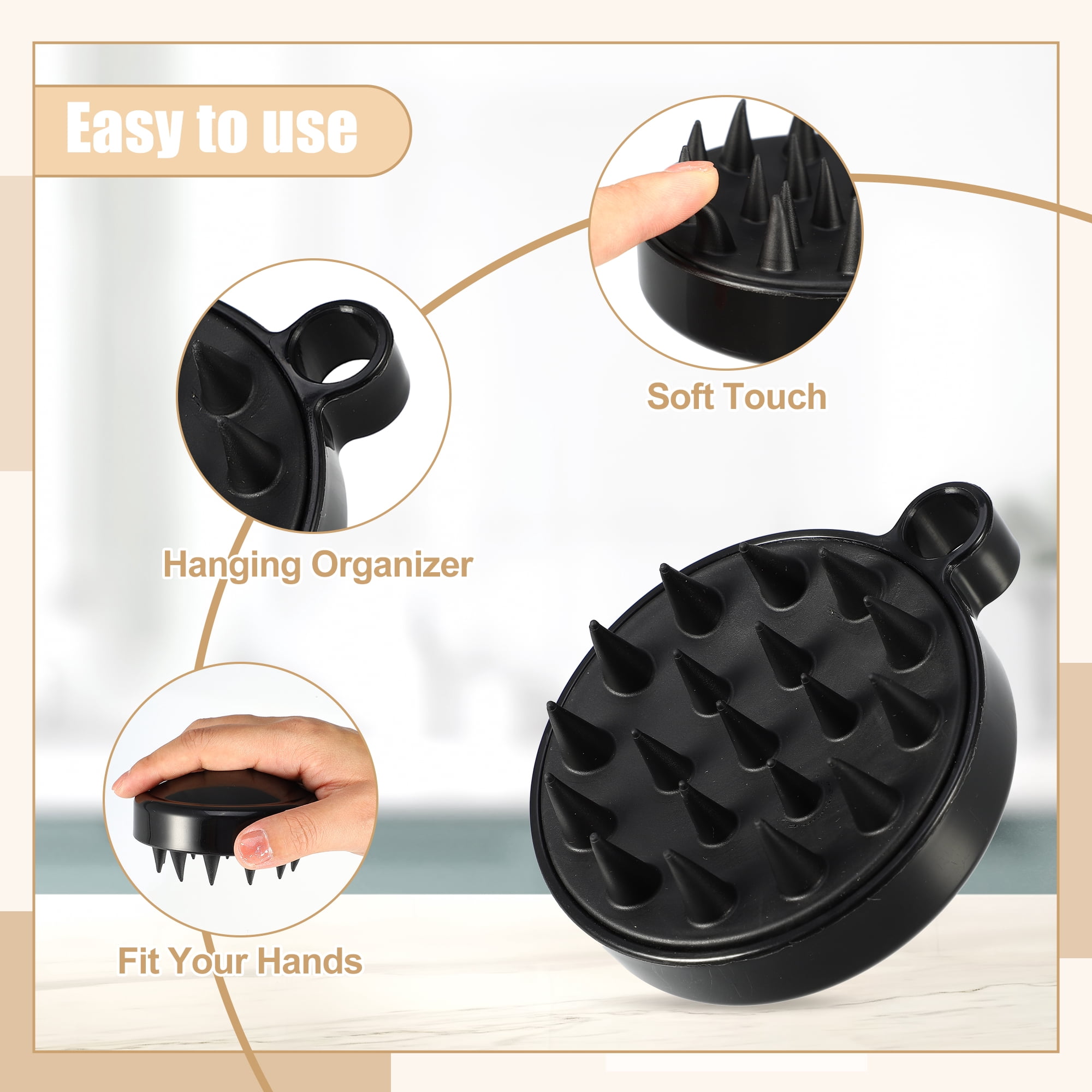 Unique Bargains Hair Care Hair Scalp Massager Shampoo Brush Black 3.74"x3.15"x1.77"