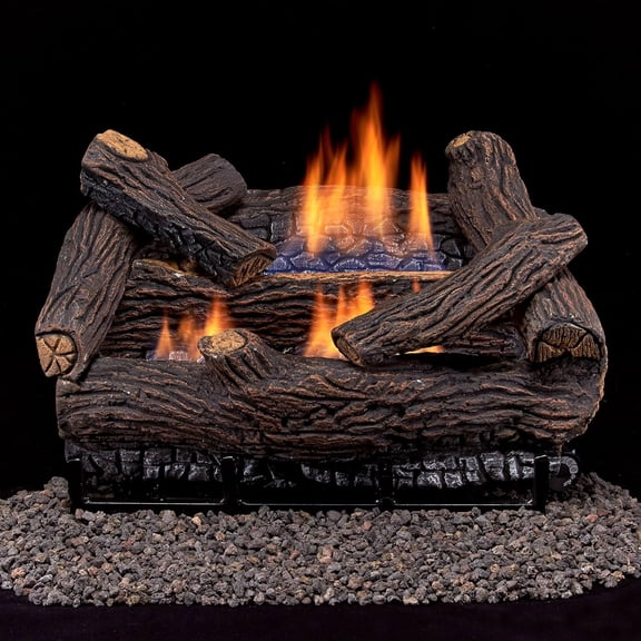 Duluth Forge Ventless Natural Gas Log Set - 18 in. Stacked Oak, 30,000 BTU, Remote Control - Model# DLS-N18R-2