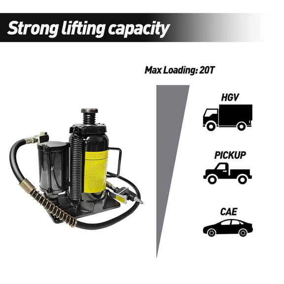 Heavy-Duty 20-Ton Air Hydraulic Bottle Jack with 10.23 to 20.07 Inch Lifting Range, Jack for Truck and Auto Repair, Black