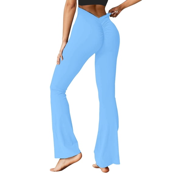 Yoga Pants Women V Back Scrunch Butt Flare Leggings Waist Cut Shaped Ruched Bell Bottom Wide Leg Yoga Pants Workout Clothes for Women