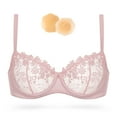 thumbnail image 5 of Wingslove Women's Sexy Lace Sheer Bra Demi Mesh Balconette See Through Unlined Underwire with Silicone Nipple, Pink 38DDD, 5 of 5