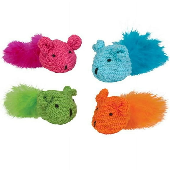 Kylies Brights IDC10072 Knit Mouse with Feather Toy - Pack of 2