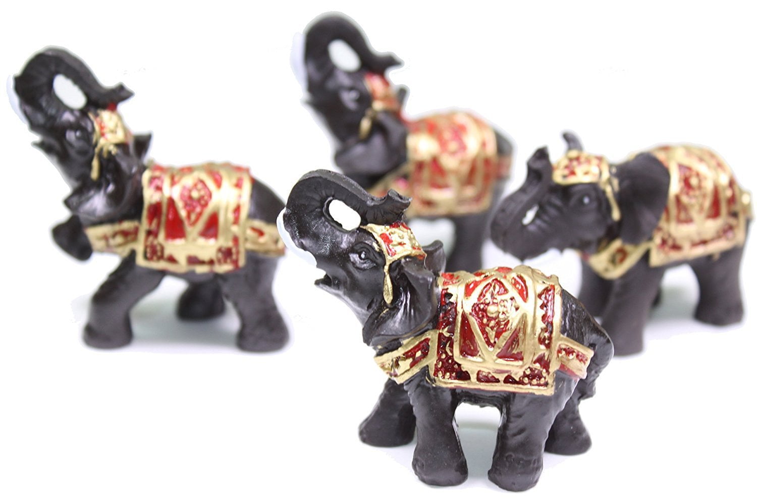 Set of 4 Feng Shui Black Thai Elephant Statues Lucky Figurine Gift  & Home Decor 