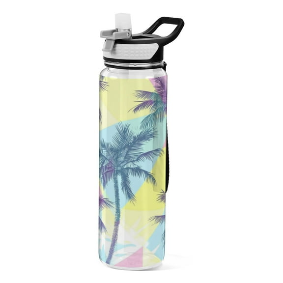 Qxltty Palm Tree Silhouettes Water Bottle 32 oz with Straw BPA Free Reusable Fitness Sport Bottle Perfect for Travel School Outdoors and Gym