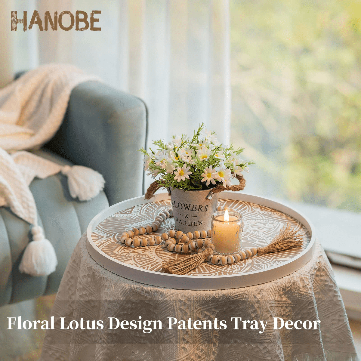 Hanobe Two Tiered Tray Stand: Farmhouse 2 Tier Easter Decorative Trays White Round Serving Wood For Home Decor Living Room Coffee Table Centerpieces Kitchen Gift