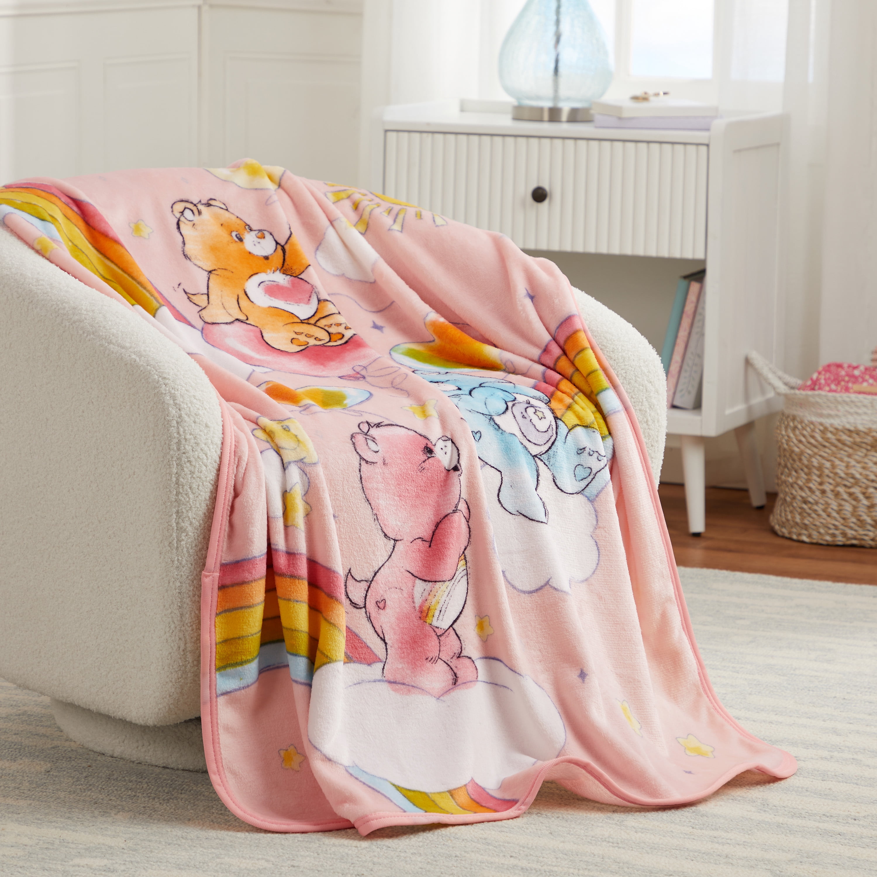 Care Bears Kids Pink Rainbows Silky Soft Throw Blanket, 40x50