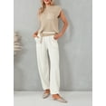 thumbnail image 5 of Arvbitana Women 2Pcs Knit Outfits Short Sleeve Crew Neck T-shirt with Pocket + Solid Color Long Pants Sets Daily Loungewear Streetwear Clothes, 5 of 7