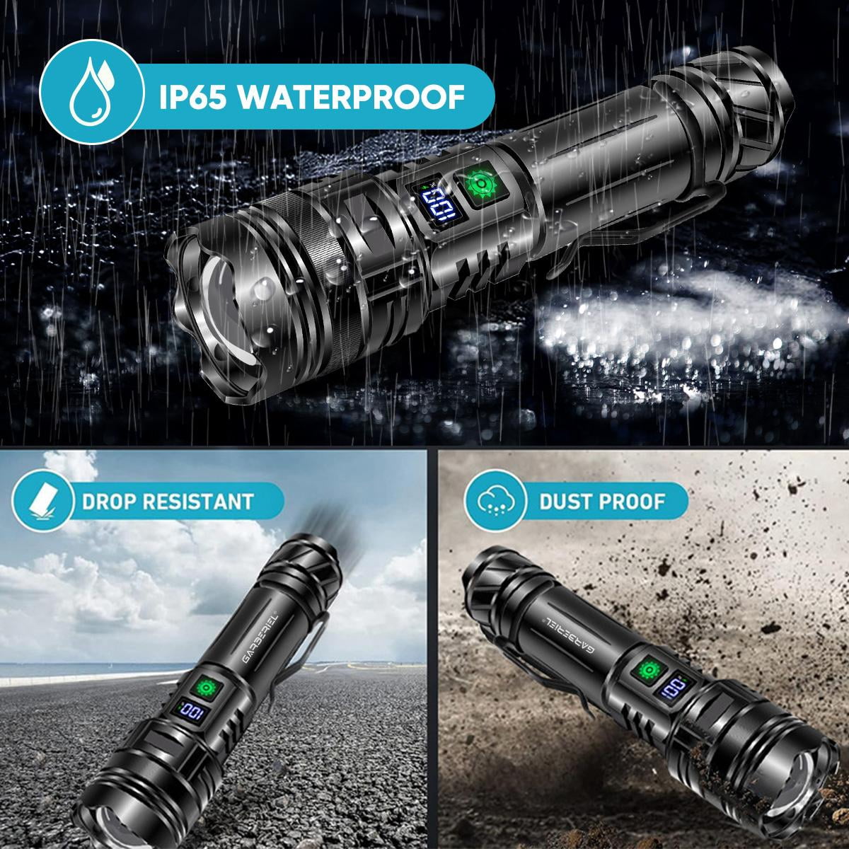 Garberiel High Lumens USB Rechargeable LED Flashlight, Super Bright Tactical Torch Light With Power Display & 26650 Battery And Mini Keychain Working Light For Outdoor Camping/Hiking/Fishing