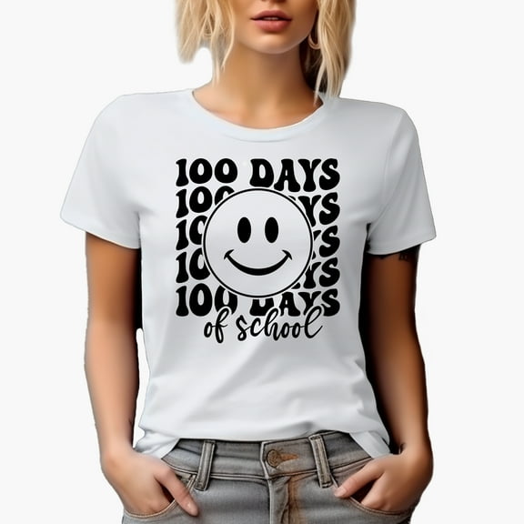 100 Days of School, Back-To-School or Teacher Themed, Groovy Retro Wavy Text Merch Gift, White T-Shirt, Small