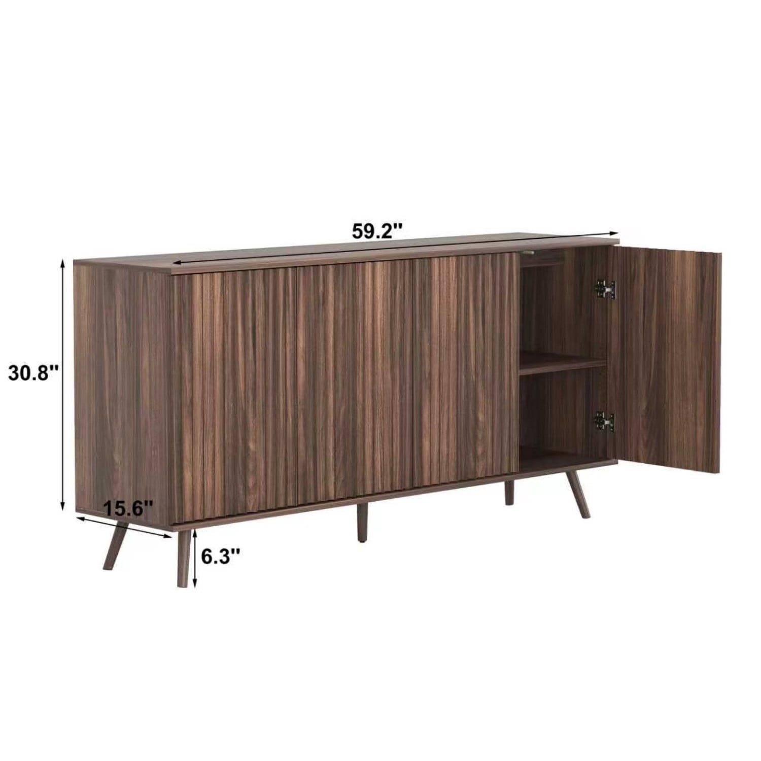 59.1" Sideboard Buffet Cabinet with Storage, 4 Door Credenza Cabinet with Adjustable Shelves, Wood Coffee Bar Console Cabinet for Kitchen Dining Room Living Room, Walnut