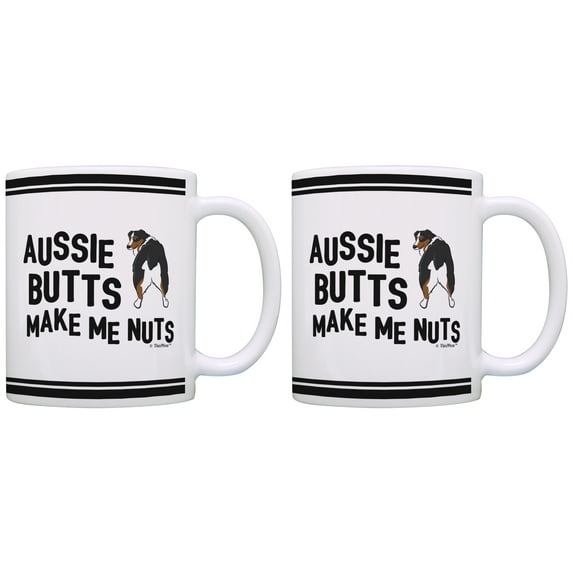 ThisWear Australian Shepherd Gifts for Women Aussie Butts Make Me Nuts Australian Shepherd Dog 11 ounce 2 Pack Coffee Mugs