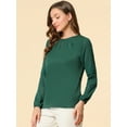 thumbnail image 3 of DARING DIVA Chiffon Semi Sheer Long Sleeves Keyhole Neck Blouse M Dark Green, 3 of 6