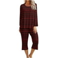 thumbnail image 2 of Puntoco Conjunto de pijama capris de manga larga con cuello redondo y estampado de dos piezas para mujer Puntoco Puntoco-8111, 2 of 5