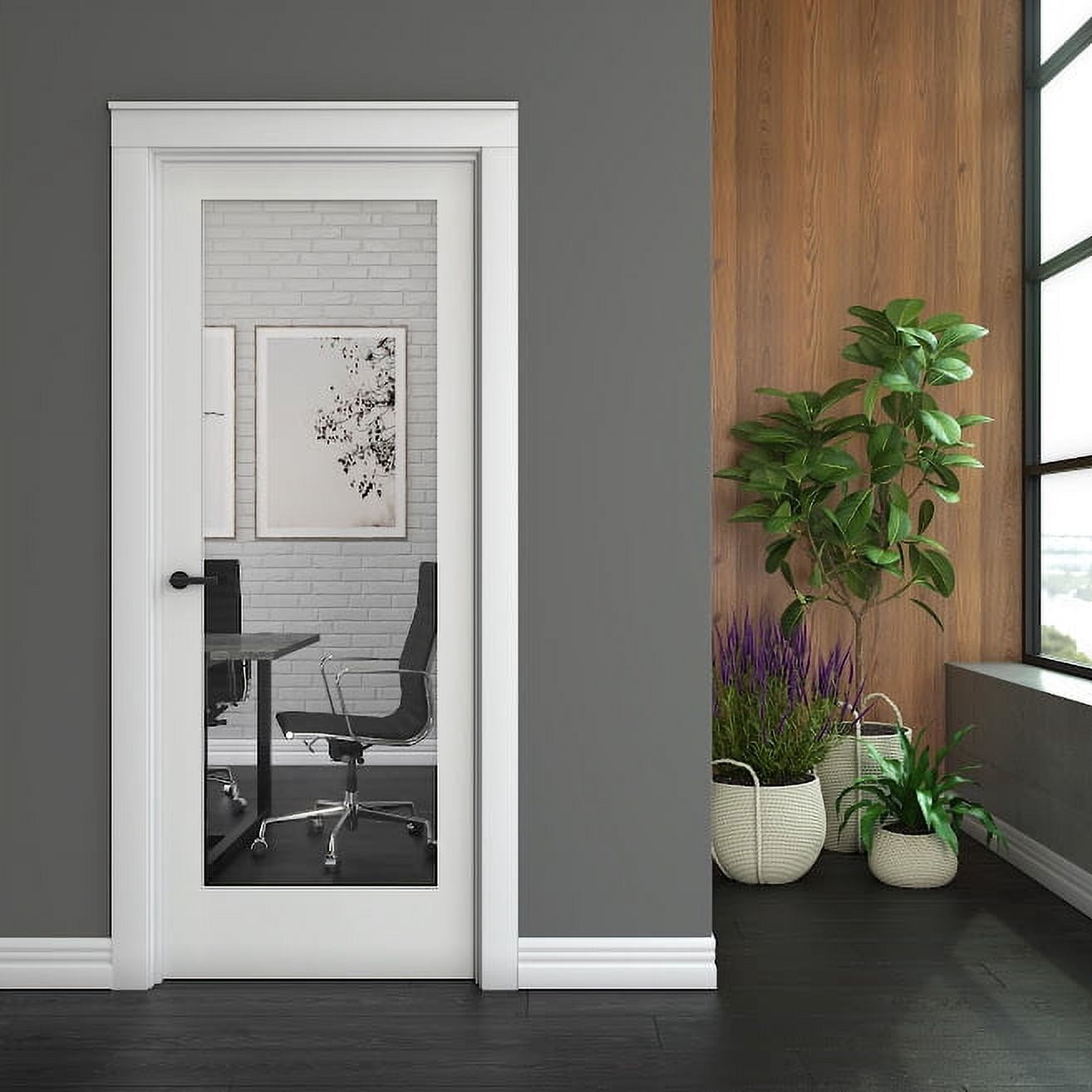 36 in. x 80 in. x 1-3/8 in. Clear Glass 1-Lite Shaker Primed Solid Wood Core Interior Door Slab