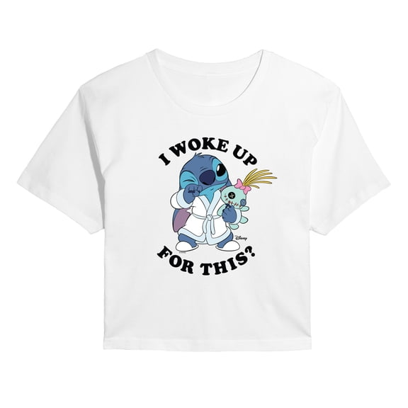 Disney - Woke Up - Juniors Cropped Short Sleeve Graphic T-Shirt