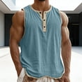 thumbnail image 2 of Betivan Men's Linen Tank Top Sleeveless Crew Neck Half Button Solid Color Regular Fit Casual Sports Workout Fitness Training Tops, 2 of 9